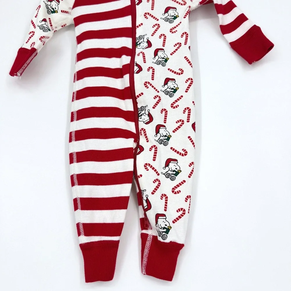 Hanna Andersson x Peanuts Candy Cane Baby One Piece Zip Up Pajama Sleeper 3-6 M